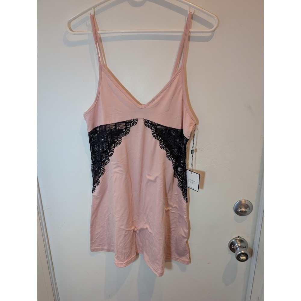 Laundry by Shelli Segal Pajama Dress Nightgown - Pink Lace Trim V-Neck - Size M